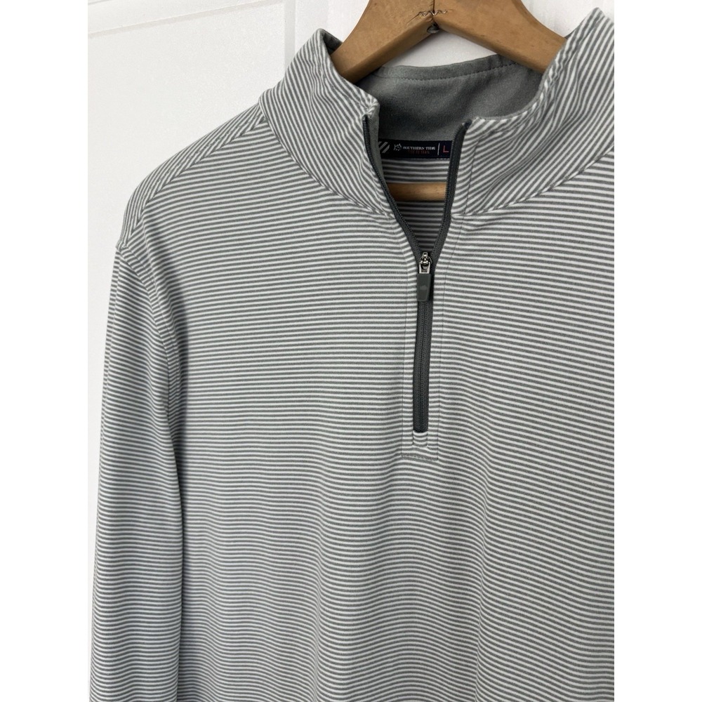 Southern Tide Men's Tide To Train Micro Gray Stripe Performance 1/4 Zip 0569